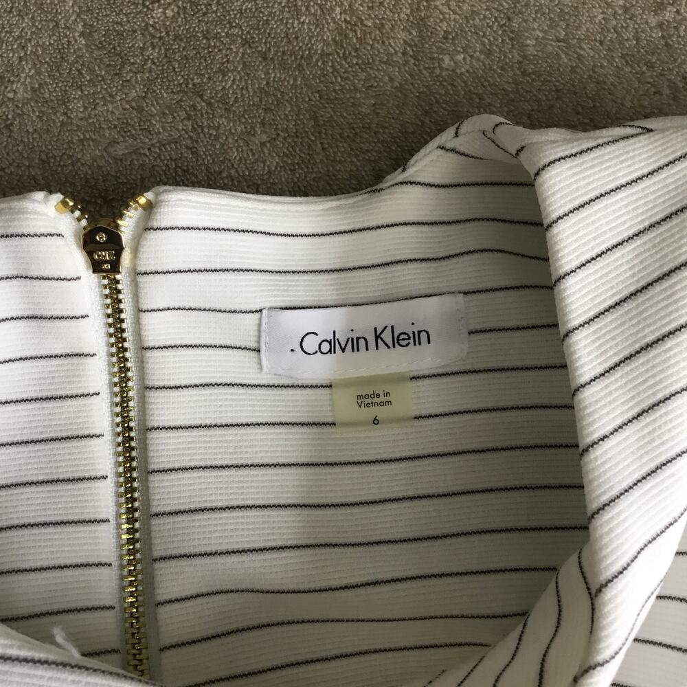 Calvin Klein Short Puff Sleeve White Striped Dress Sz 6 - Picture 6 of 9